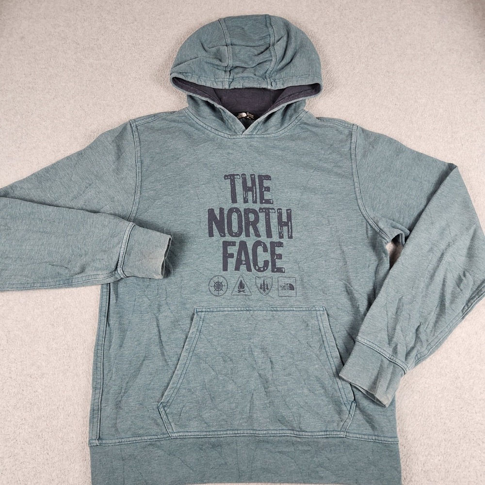The North Face Hoodie Mens Medium Green Fleece Lined Half Dome Logo Pullover